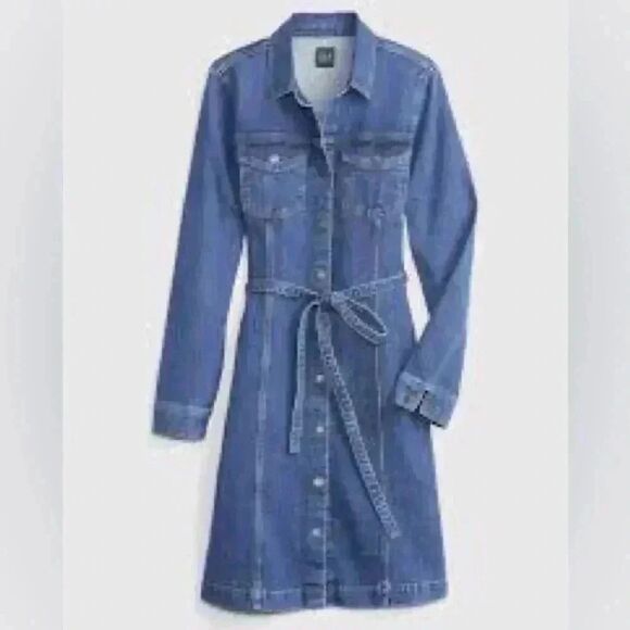 Women's Gap Tailored Denim jacket Dress long sleeve chunky blue cotton 1… - Picture 4 of 10